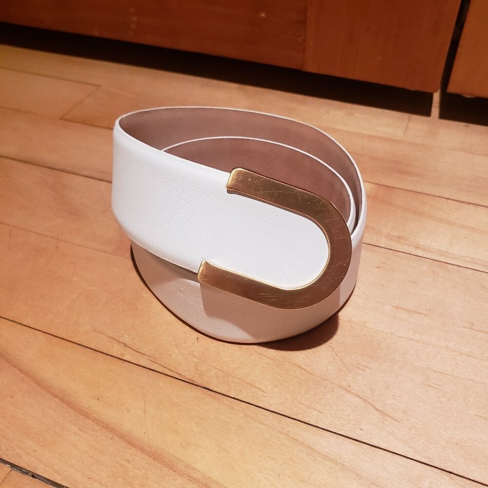 Genuine White Leather Belt gold Buckle Minimalist Classic Sophisticated